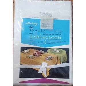 Vintage White Damask Tablecloth 58" X 102" NEW